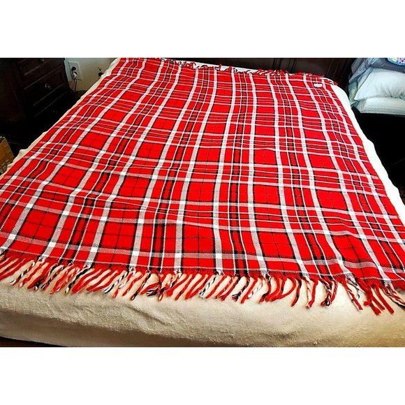 Faribo Fluff Loomed Wool Blanket Throw Stadium 52x64 USA Made Red Blue - Picture 2 of 11